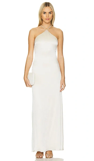 Line & Dot Glossy Halter Maxi Dress In Ivory