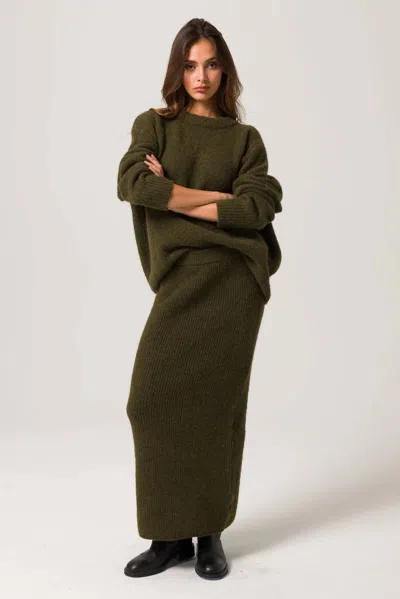 Line And Dot Hart Sweater Maxi Skirt In Olive In Green