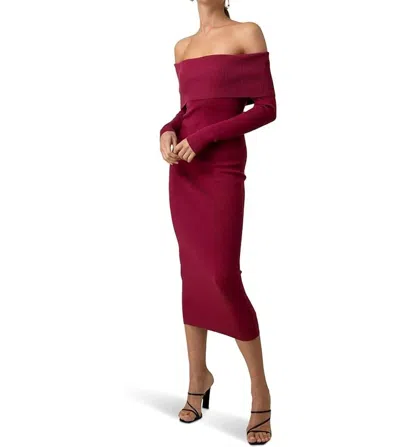 Line And Dot Heart Struck Midi Dress In Burgundy In Pink