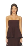 Line & Dot In Brown Kingston Knit Peplum Top In Brown