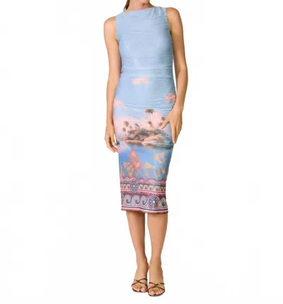 Line And Dot Island Mesh Midi Dress In Blue Multi