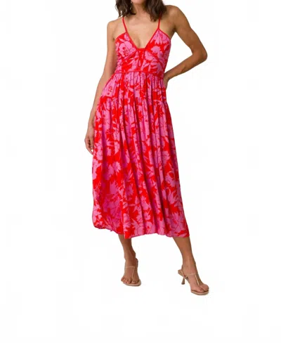 Line And Dot Jennie Midi Dress In Pink/ Red