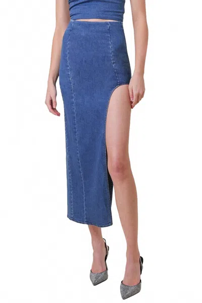 Line And Dot Joey Denim Maxi Skirt With Cutout Detail In Blue