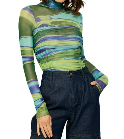 Line And Dot Joni Ruched Bodysuit Top In Blue In Multi