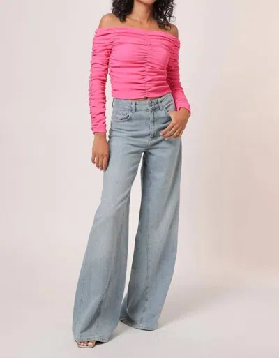 Line And Dot Kai Off Shoulder Top In Hot Pink In Gray