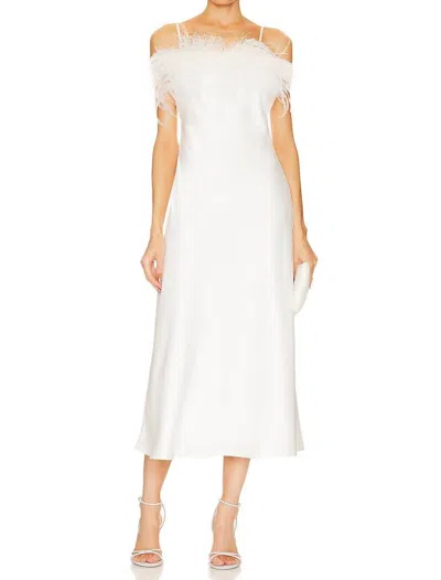 Line And Dot Kimi Satin Feather Trim Slip Dress In White