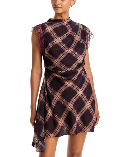 Line & Dot Kristopher Lace Trim Mini Dress In Brown