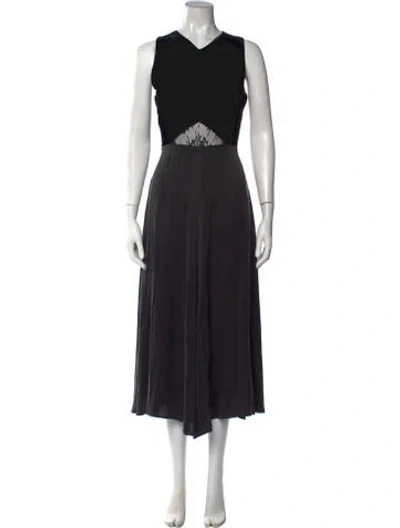 Pre-owned Line & Dot Lace Pattern Midi Length Dress In Black