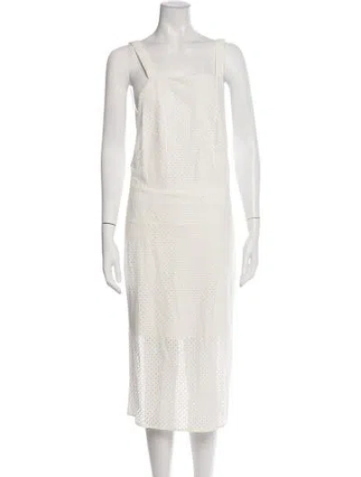 Pre-owned Line & Dot Lace Pattern Midi Length Dress In Neutrals