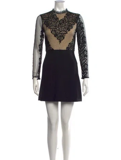 Pre-owned Line & Dot Lace Pattern Mini Dress In Black