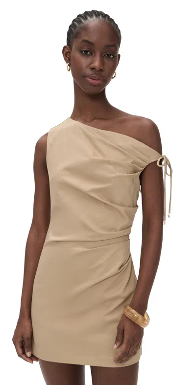 Line & Dot Lelio Dress Tan In Brown