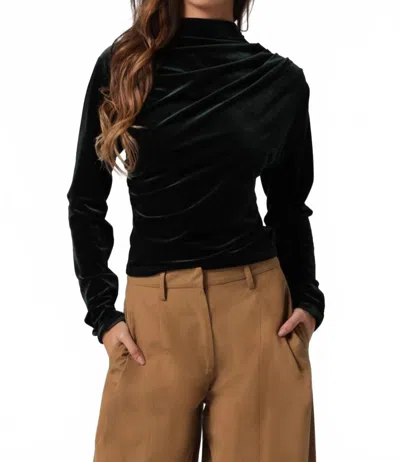Line And Dot Lennon Velvet Top In Dark Green In Black