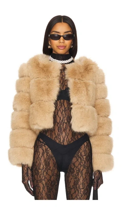 Line & Dot Liana Faux Fur Jacket In Latte