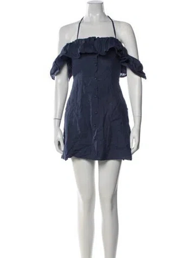 Pre-owned Line & Dot Linen Mini Dress In Blue