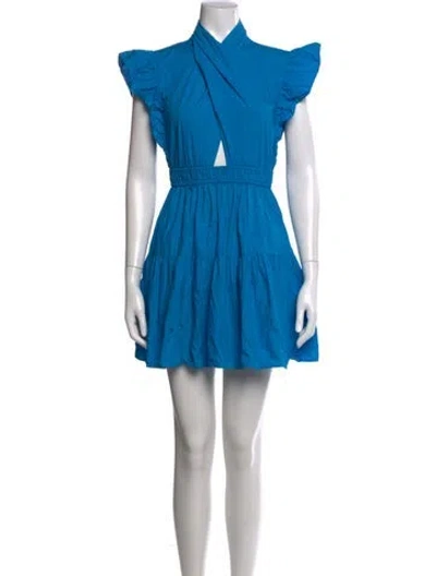 Pre-owned Line & Dot Linen Mini Dress In Blue