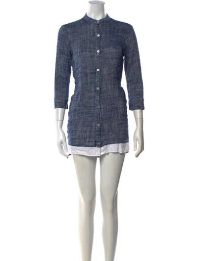 Pre-owned Line & Dot Linen Mini Dress In Blue