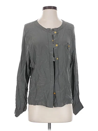 Pre-owned Line & Dot Long Sleeve Silk Top Gray Square Neckline Tops