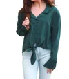Line And Dot Long Sleeve Tie Blouse In Green In Green