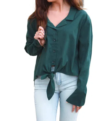 Line And Dot Long Sleeve Tie Blouse In Green