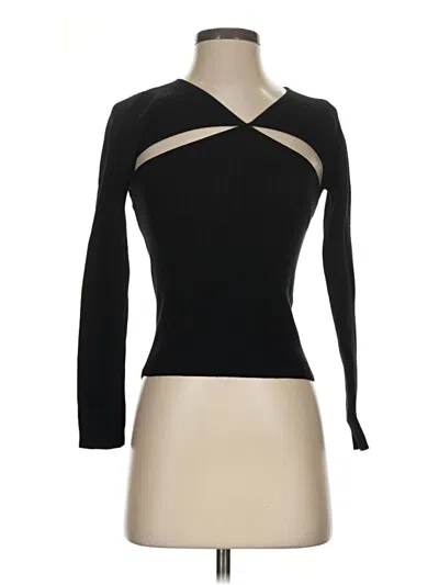 Pre-owned Line & Dot Long Sleeve Top Black Open Neckline Tops