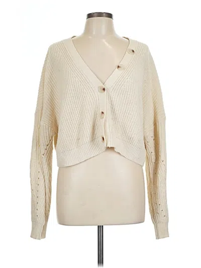 Pre-owned Line & Dot Long Sleeve Top Ivory Plunge Neckline Tops In White