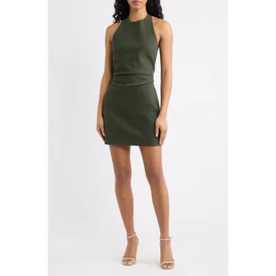 Line & Dot Lotus Tie Back Body-con Halter Dress In Green