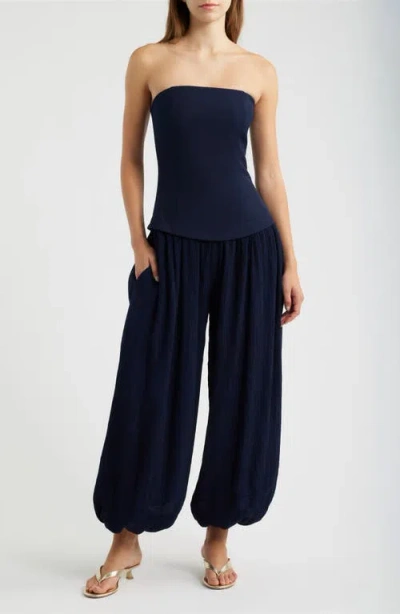 Line & Dot Lowen Strapless Wide Leg Jumpsuit In Blue