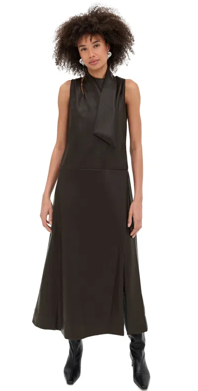 Line & Dot Maddox Faux Leather Scarf Maxi Dress Dark Brown