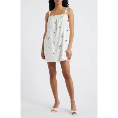 Line & Dot Marguerite Embroidered Eyelet Sleeveless Minidress In Multi