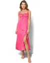 Line & Dot Midi Dress Women's Pink Ruched Side Slit Square Neck Jdm1017 In Multi