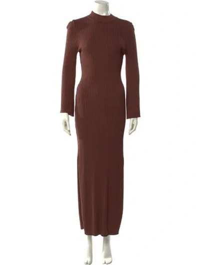 Pre-owned Line & Dot Mock Neck Long Dress In Brown