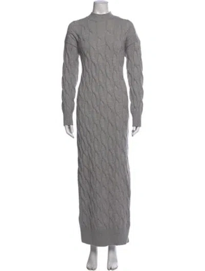 Pre-owned Line & Dot Mock Neck Long Dress In Grey