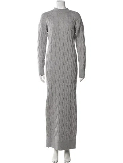 Pre-owned Line & Dot Mock Neck Long Dress In Grey