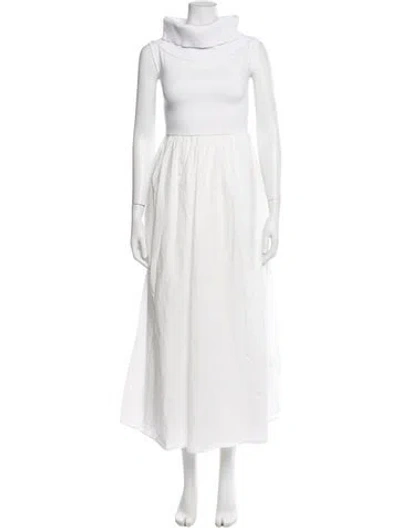Pre-owned Line & Dot Mock Neck Long Dress In White