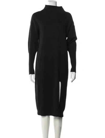 Pre-owned Line & Dot Mock Neck Midi Length Dress In Black