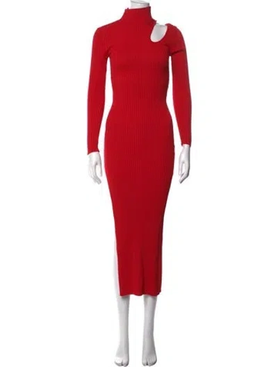 Pre-owned Line & Dot Mock Neck Midi Length Dress W/ Tags In Red