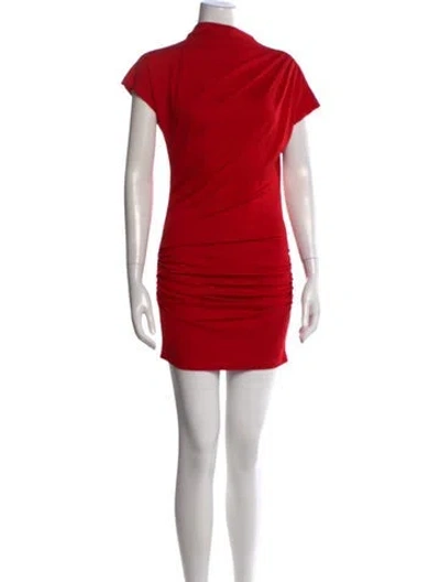Pre-owned Line & Dot Mock Neck Mini Dress In Red