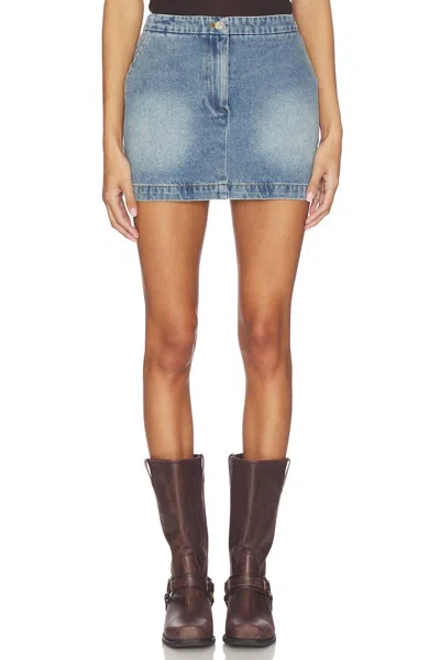 Line And Dot Mottle Mini Skirt In Denim Blue In Multi