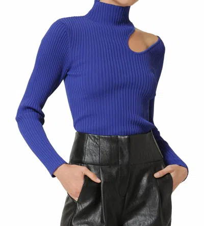 Line And Dot Nico Mock Neck Long Sleeve Ribbed Sweater In Royal Blue