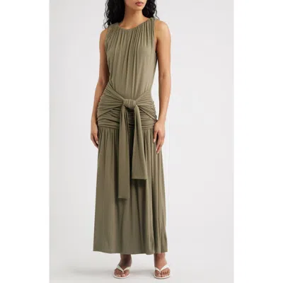 Line & Dot Nua Tie Front Knit Maxi Dress In Green