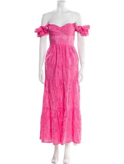 Pre-owned Line & Dot Off-the-shoulder Long Dress In Pink
