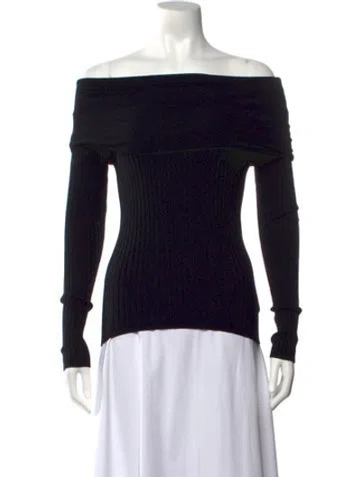 Pre-owned Line & Dot Off-the-shoulder Sweater In Black