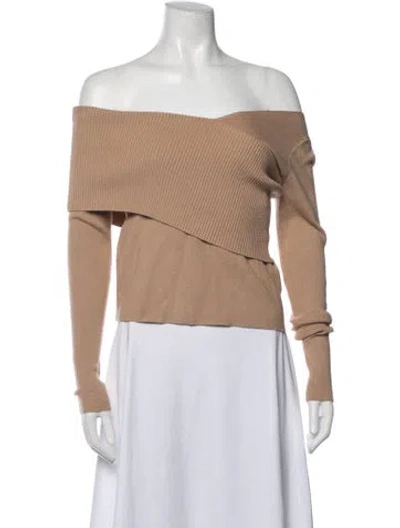 Pre-owned Line & Dot Off-the-shoulder Sweater In Brown