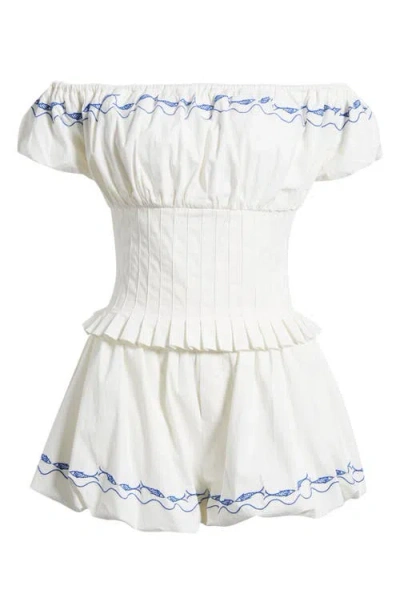 Line & Dot Oia Pleated Off The Shoulder Romper In White
