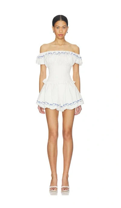 Line & Dot Oia Pleated Off The Shoulder Romper In White