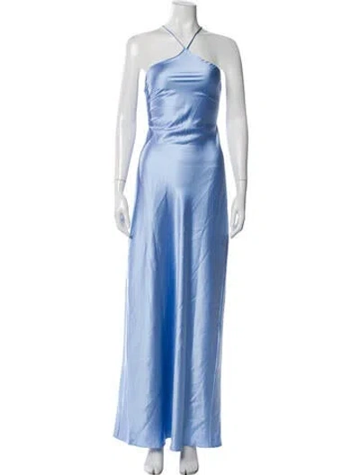 Pre-owned Line & Dot One-shoulder Long Dress In Blue