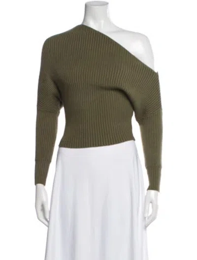 Pre-owned Line & Dot One-shoulder Sweater In Green