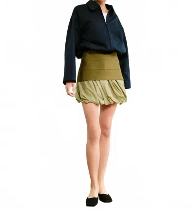 Line And Dot Paneled Mini Skirt In Green In Blue