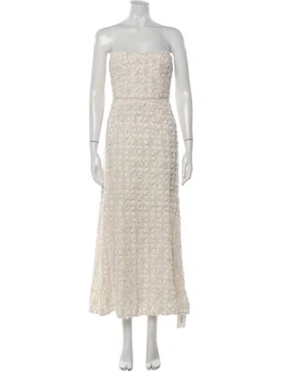 Pre-owned Line & Dot Patterned Long Dress In Neutrals