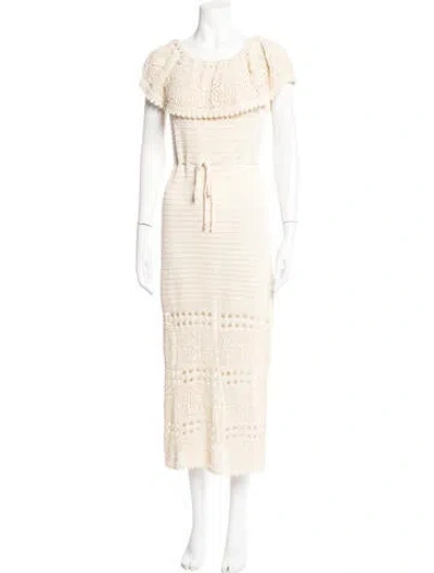 Pre-owned Line & Dot Patterned Long Dress In Neutrals